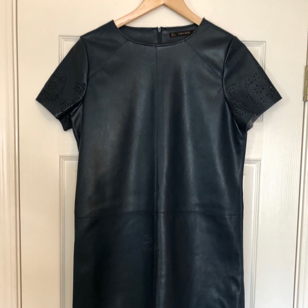Zara hunter green leather dress size Large